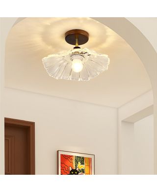 Stilvolle Deckenleuchte Lotus Design aus Glas Massivholz