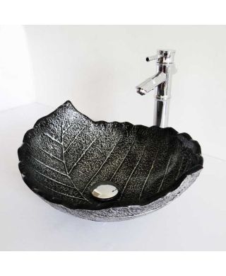 Glas Aufsatzbecken Blatt-Form Schwarz ohne Armatur