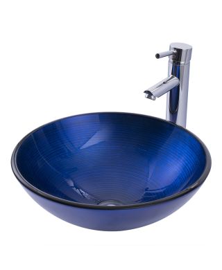 Glas Aufsatzbecken Rund D42cm in Dunkelblau