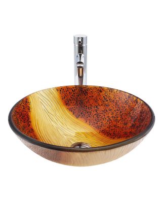 Glas Aufsatzbecken Rund D42cm mit Ablaufgarnitur