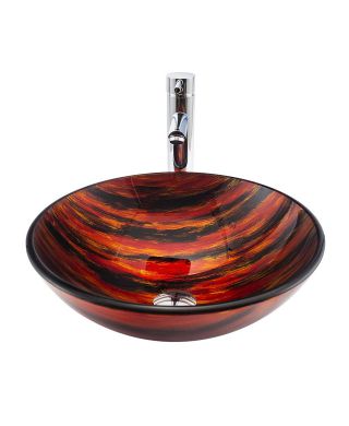 Glas Aufsatzwaschtisch Rund D42cm mit Ablaufgarnitur