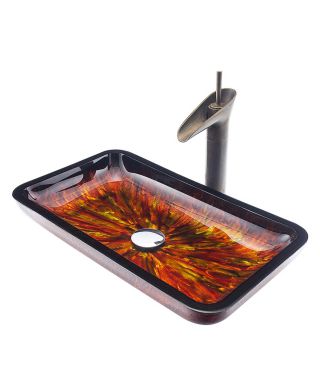 Glas Aufsatzwaschtisch Eckig L55xB31cm mit Ablaufgarnitur