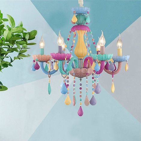 Wunderschöner Kronleuchter Kristall in Macarons Farbe für Kinderzimmer