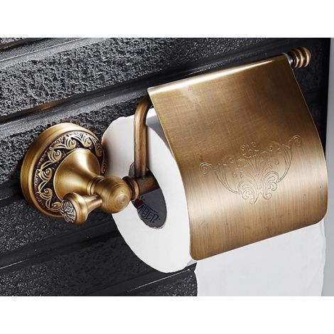 WC Wandrollenhalter mit Deckel in Antik Messing