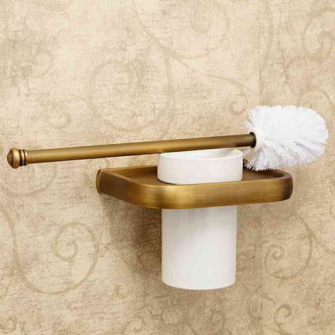 Toiletten-Bürstenhalter Wand aus Keramik mit Bürstengarnitur in Antik Messing