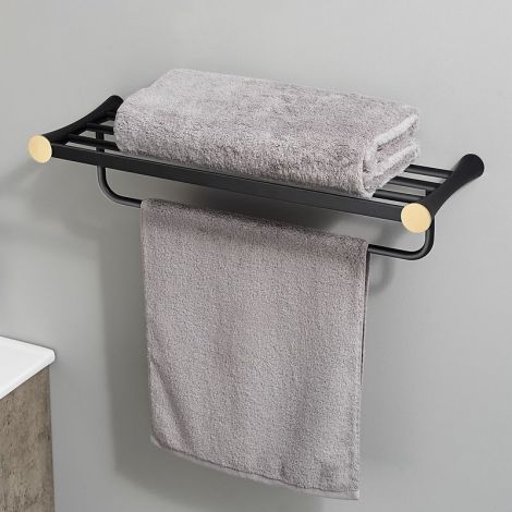 Badetuchhalter Wand Duschregal aus Messing L60cm in Schwarz/Gold