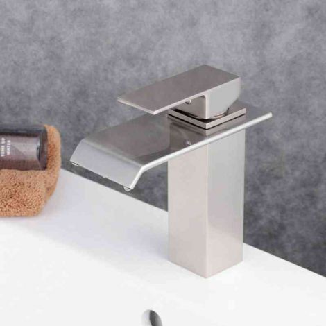 Waschtischbatterie Einhand Einloch Wasserfall Nickel Gebürstet