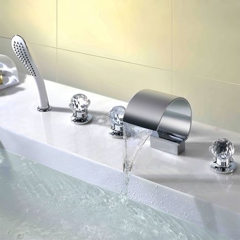 5-Loch Duscharmatur für Wannenrand mit Handbrause in Chrom