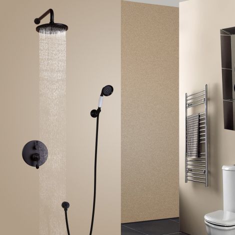 Duschsystem Unterputz Retro Schwarz Wandmontage mit Regenbrause