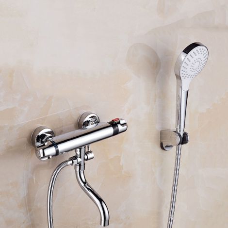 Duscharmatur Thermostat mit Handbrause Wandmontage in Chrom