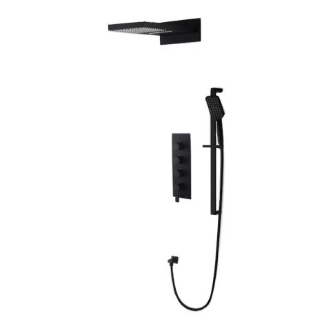 Duschsystem Regendusche mit Brausehalter Modern in Schwarz