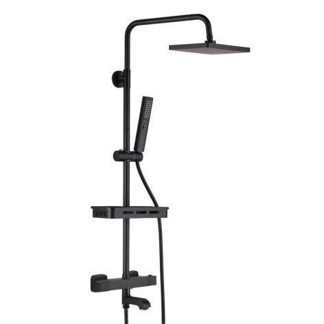 Duschsäule mit Aufputz-Thermostat Handbrause in Schwarz