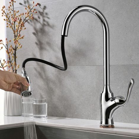 Moderne Küchenarmatur Ausziehbar Einhand aus Messing in Chrom