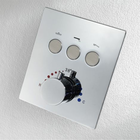 Thermostat Unterputz für 3 Verbraucher Eckig in Chrom/Schwarz
