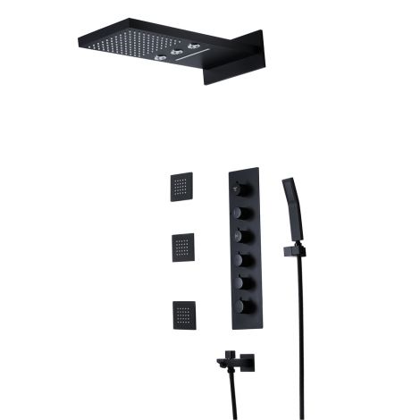 Duschsystem mit Thermostat Regenpaneel mit Brauseset Seitenbrause in Schwarz