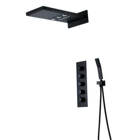 Duscharmatur Thermostat Unterputz mit Seitenbrause in Schwarz