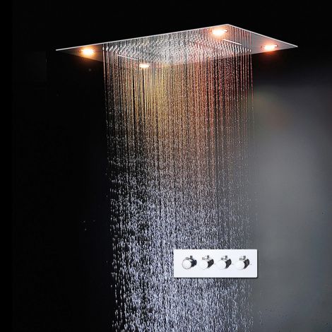 Led Duschsystem Unterputz Luxuriös Regenfall Regenbrause Eckig in Chrom