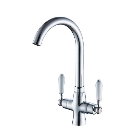 Spültischmischer mit Zweigriff Einloch Stehend H35cm aus Messing