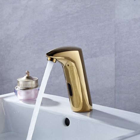 Sensor Wasserhahn aus Messing Gold für Bad