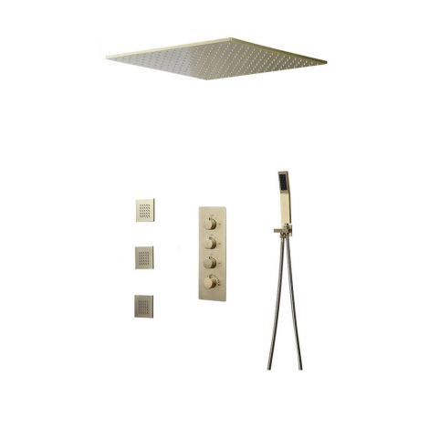 Duschsystem mit Thermostat Edelstahl-Regenpaneel für Deckeneinbau mit Handbrause Seitenbrause
