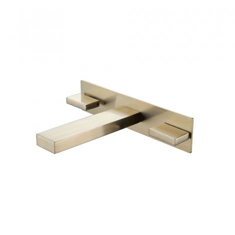 Waschtischarmatur Wand 3-Loch Zweigriff aus Messing in Gold/Schwarz
