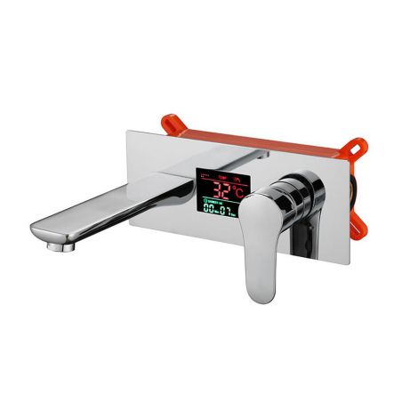 Waschtischmischer Einhand Wandmontage mit Temperaturanzeige in Chrom/Schwarz