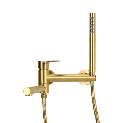 Wannenbatterie Wand 2-Loch Einhand mit Handbrause in Gold/Chrom/Schwarz