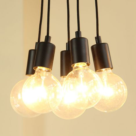 Pendelleuchte Schwarz Landhaus Stil aus Eisen Schnur Design 5 flammig