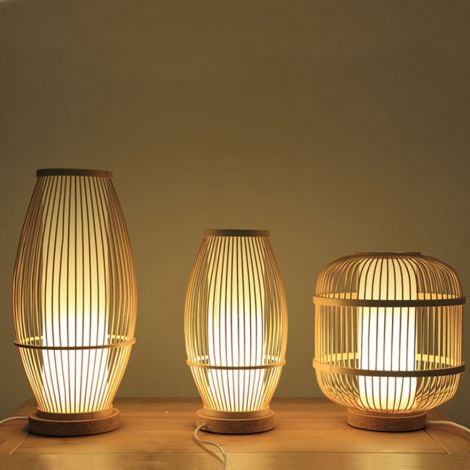 Tischlampe aus Bambus in Holzfarbe E27 1 flammig