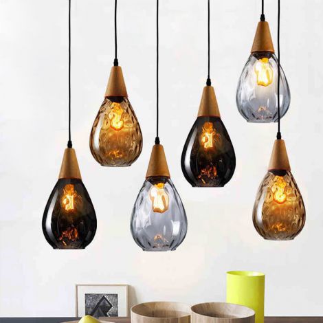 Hängeleuchte aus Holz Glas D16cm E27 1 flammig