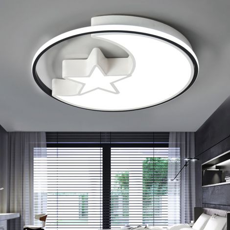 Led Deckenlampe mit Mond Stern D50cm in Weiß/Schwarz