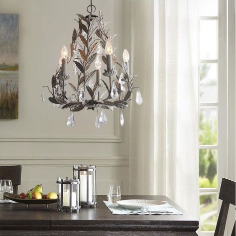 Pendelleuchte in Kalebassenform mit Blattdesign aus Eisen 5 flammig