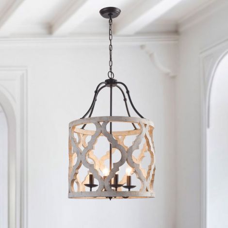 Dekorative Pendelleuchte Laterne Design aus Holz Eisen 4 flammig