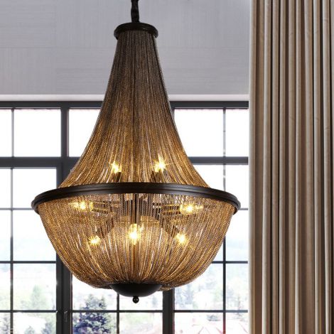 Landhaus Pendelleuchte Ketten Design aus Eisen und Aluminium 12 flammig
