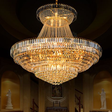Luxus Pendelleuchte fin Gold aus Metall Kristall für Wohnzimmer
