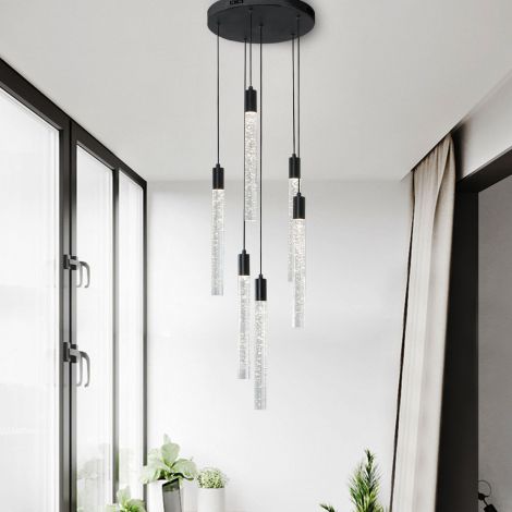 Moderne LED Eisen Pendelleuchte Schwarz Kristall
