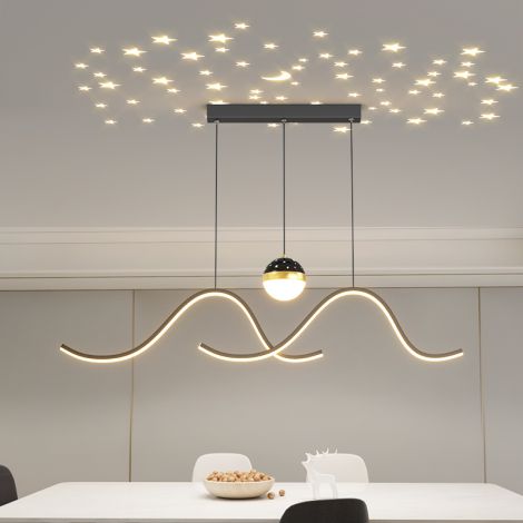 Led Pendelleuchte Modern Welle Design mit Sternenhimmel Projektor in Schwarz/Weiß
