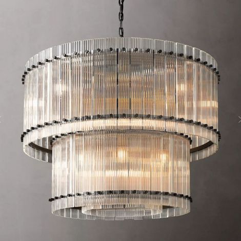 Pendelleuchte Landhaus Rundes Design mit Glas Schirm 22 flammig