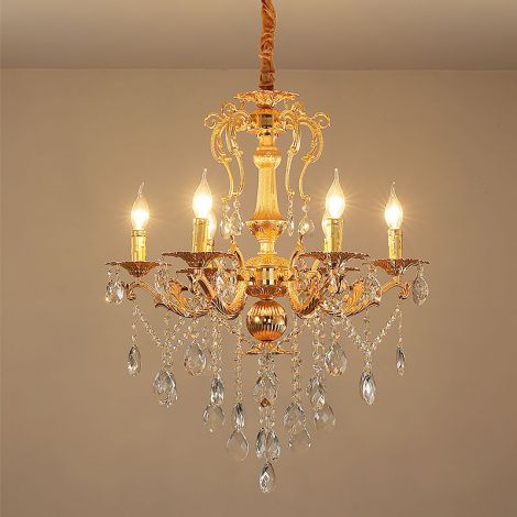 Prunkvoller Gold Kristall Lüster mit Eisen-Design
