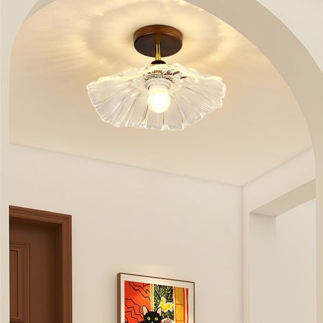 Stilvolle Deckenleuchte Lotus Design aus Glas Massivholz