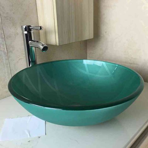 Glas Aufsatzwaschtisch Rund Grün D42cm ohne Armatur