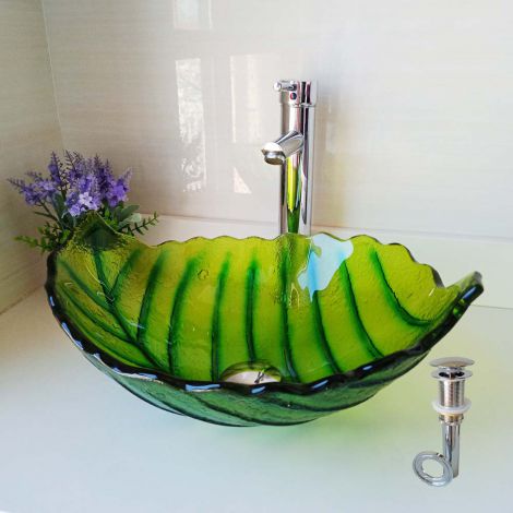 Glas Waschbecken Modern Blätter Design ohne Wasserhahn