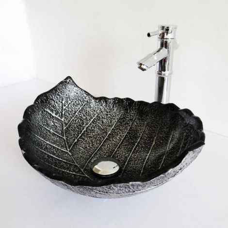 Glas Waschbecken Blätter Design Schwarz ohne Wasserhahn