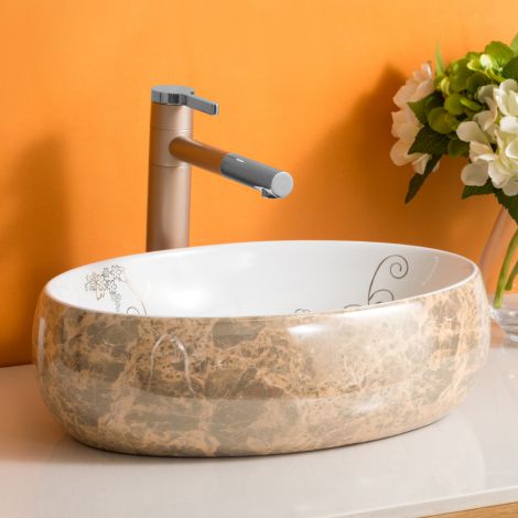 Keramik Waschbecken Modern Aufsatzwaaschbecken Marmor Design Oval 48cm (ohne Wasserhahn)