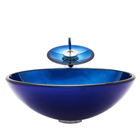 Glas Aufsatzwaschtisch Rund D42cm mit Glas Waschtischmischer