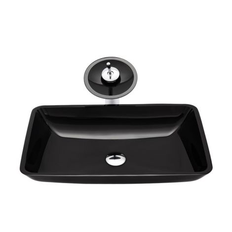 Glas Aufsatzbecken Eckig L57xB37cm mit Wasserfall Waschtischmischer