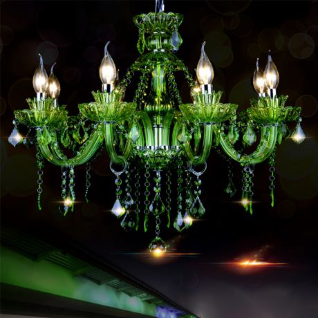 Kristall Kronleuchter Stilvoll Kerzen Design in Grün für Wohnzimmer