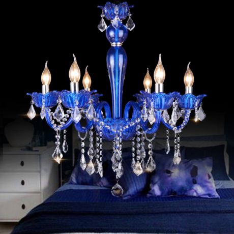 Kunstvoller Kronleuchter Kristall in Blau Kerzen Design für Schlafzimmer