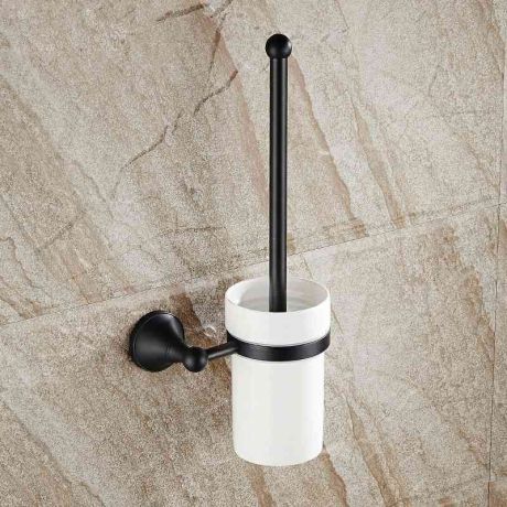 Toilettenbürstenhalter Wand aus Keramik mit Bürstengarnitur in Schwarz