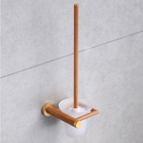 Toilettenbürstenhalter aus Glas mit Bürstengarnitur aus  Holz